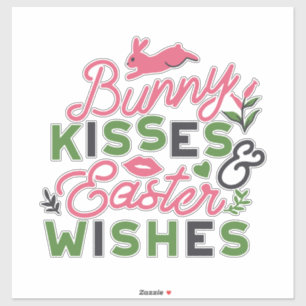 Sticker Typographie de Pâques joyeuse - Baisers de lapin