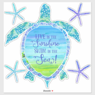 Sticker Typographie Tortue de mer dans Starfish Plage Déco