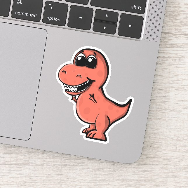 Sticker Tyrannosaurus Rex Cute Illustré Dinosaure Rouge (Détail)