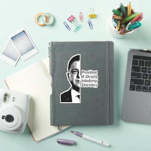 Sticker Ukraine Président Zelenskyy Half Portrait B&W
