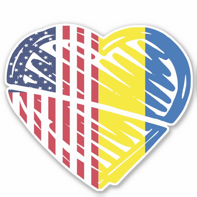 Sticker Ukraine USA American Flag Heart (Devant)