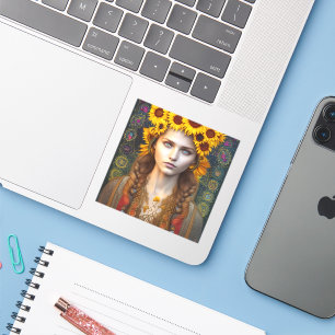 Sticker Ukrainienne fille d'amulettes et de tournesols