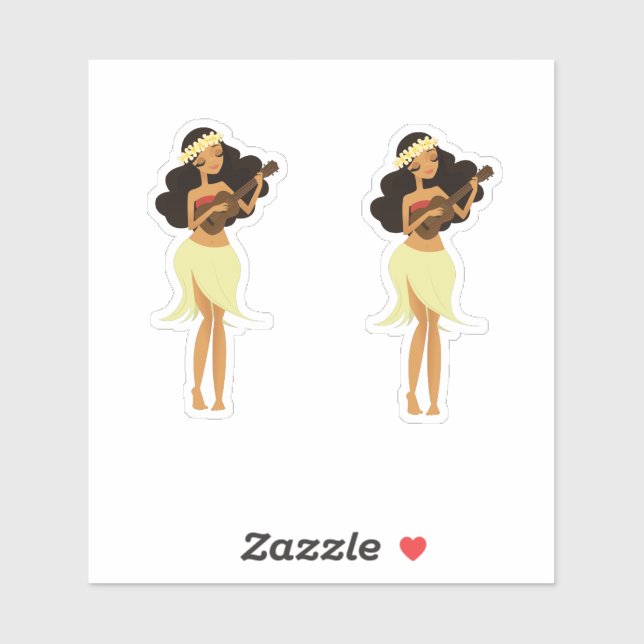 Sticker Ukulele Hula Girl (Feuille)