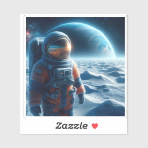 Sticker Un astronaute explore Icy Terrain d'une lune Alien