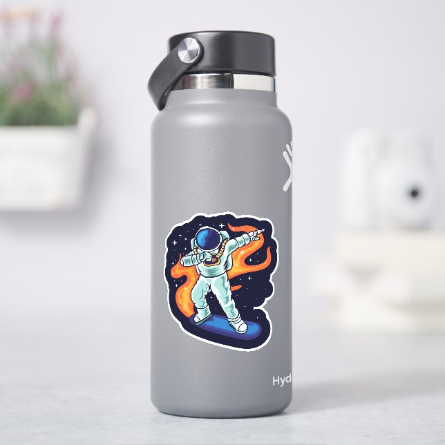 Sticker Un astronaute sur skateboard 4" Kiss Cut Vinyl Sti (HydroFlask)