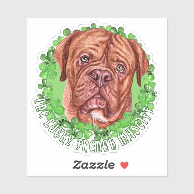 Sticker Un Chanceux Français Mastiff Funny Saint Patrick C (Feuille)