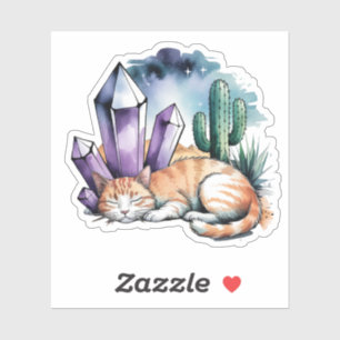 Sticker Un chaton avec des cristaux dans le désert