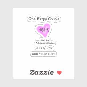 STICKER UN COUPLE HEUREUX CŒUR ROSE NOM DATE MARIAGE
