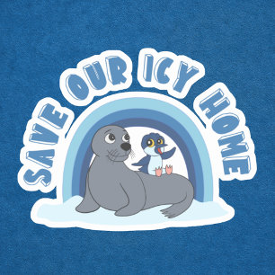 Sticker Un dessin animé de phoque et de manchot "Sauvez no
