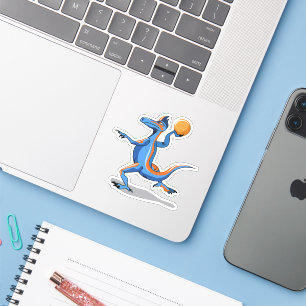 Sticker Un Dessin Iguanodon Jouant Au Basket-Ball.