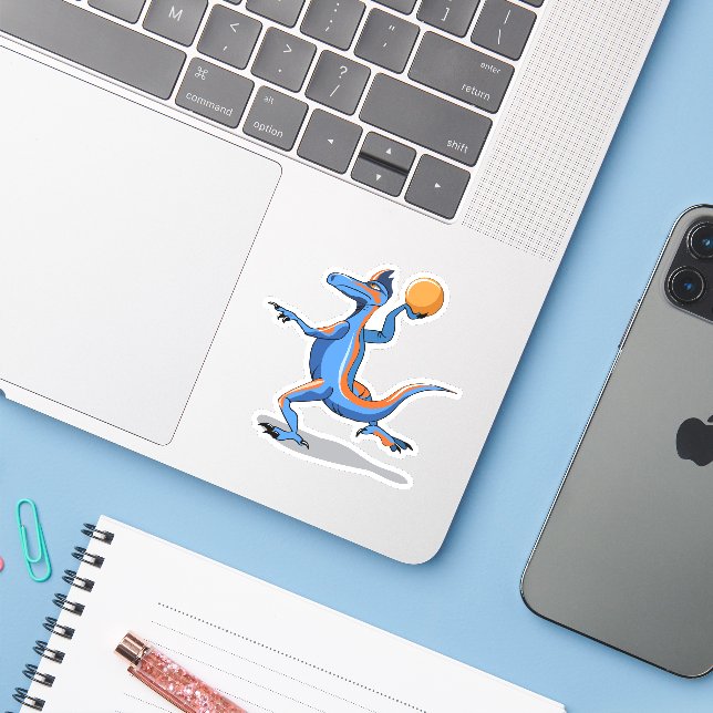 Sticker Un Dessin Iguanodon Jouant Au Basket-Ball. (Ordinateur portable avec iPhone)