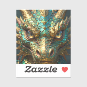 Sticker Un dragon mystique turquoise et or