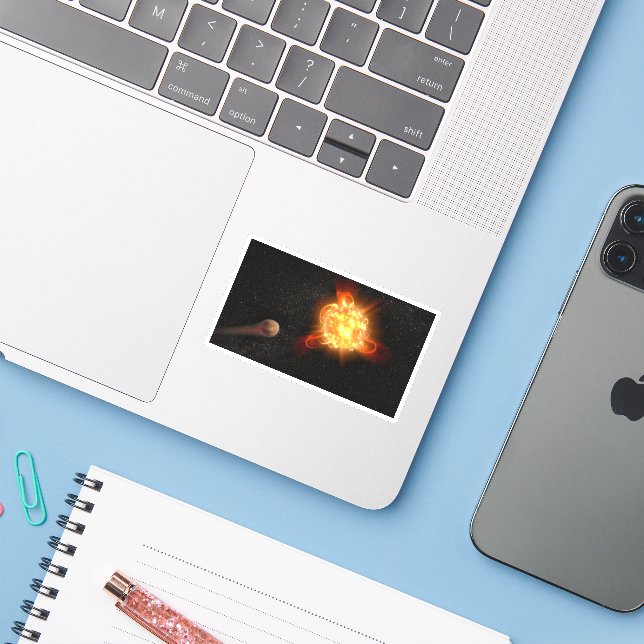 Sticker Un jeune nain rouge (Ordinateur portable avec iPhone)