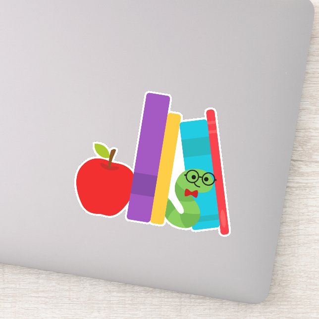 Sticker Un joli bouquineur avec un design enfant pomme (Détail)
