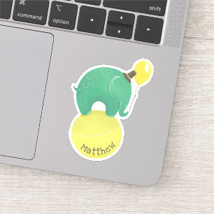 Sticker Un joli éléphant vert et jaune. Animaux amusants p