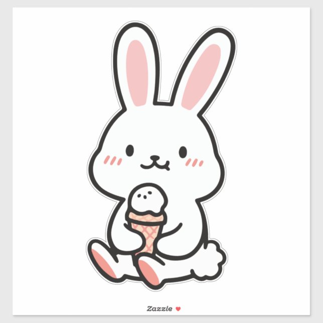 Sticker un mignon lapin avec de la glace (Feuille)