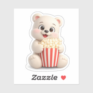 Sticker Un personnage d'ours mignon mangeant du pop-corn.