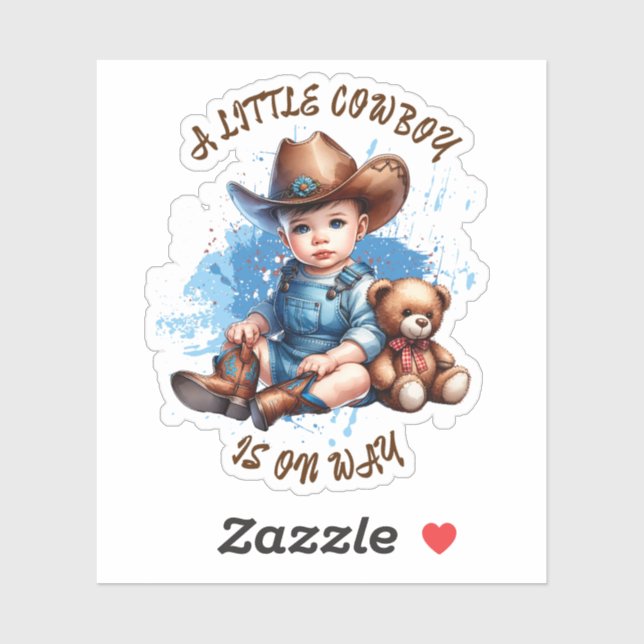 Sticker Un petit cowboy est sur le chemin | Baby shower (Feuille)