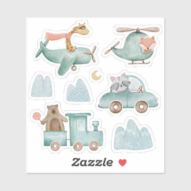 Sticker Un transport et un animal amusants. Enfants voyage (Feuille)
