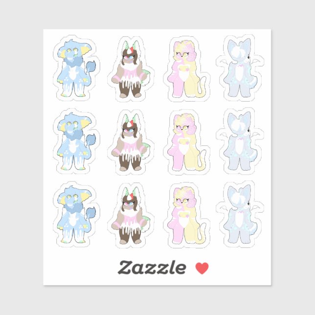 Sticker Une douzaine de jolies personnages de Furry Sticke (Feuille)