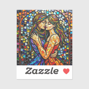 Sticker Une Embrasse Romantique   Mosaic Femmes Ai Art