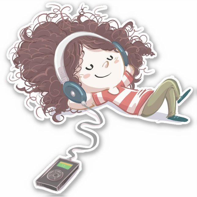 Sticker Une fille à l'écoute de la musique (Devant)