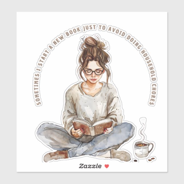 Sticker Une fille qui aime un livre avec du café, éviter (Feuille)