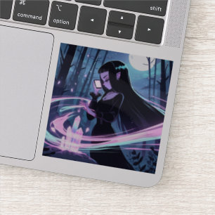 Sticker Une mignonne sorcière rechargeant des cristaux dan