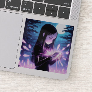 Sticker Une mignonne sorcière rechargeant des cristaux dan