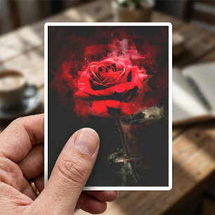 Sticker Une rose rouge aquarelle sur fond noir