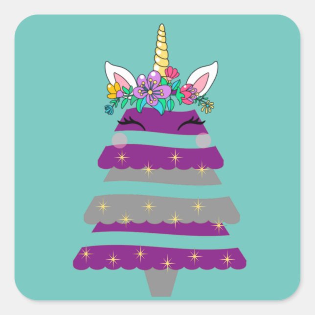 Sticker Unicorn Christmas Tree (Devant)