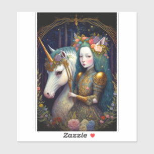 Sticker Unicorn et Lady Imaginaire Art