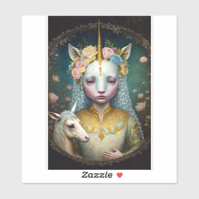 Sticker Unicorn Femme Imaginaire Art (Feuille)