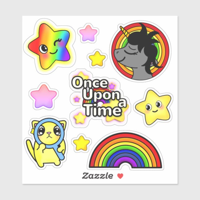 Sticker Unicorn Wish avec Star Cat et Rainbow (Feuille)