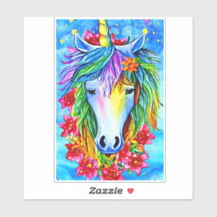Sticker Unicorne Abstraite Fleurs de visage aquarelle Art