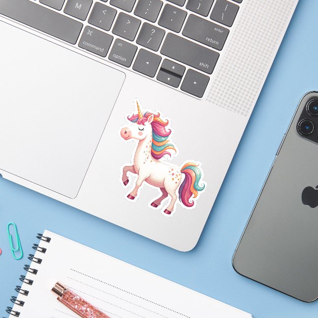 Sticker Unicorne arc-en-ciel (Ordinateur portable avec iPhone)
