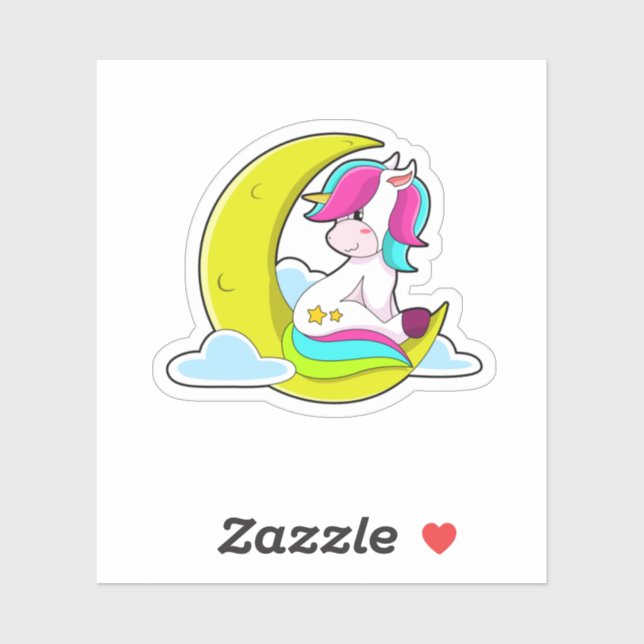 Sticker Unicorne avec nuages et lune (Feuille)