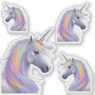 Sticker Unicorne blanche en argent avec Mane arc-en-ciel p