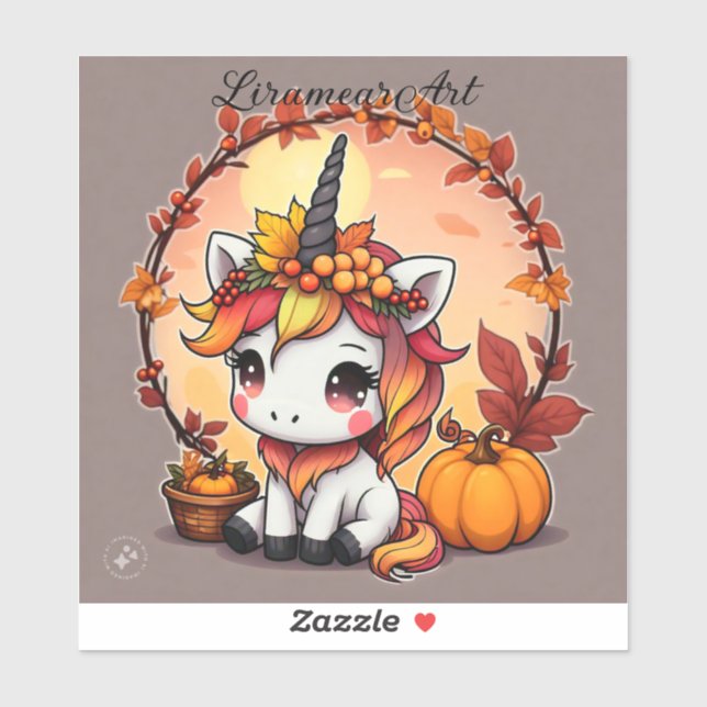 Sticker Unicorne d'automne (Feuille)