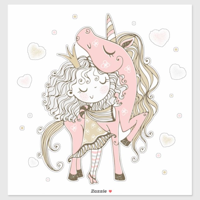 Sticker Unicorne et fille (Feuille)