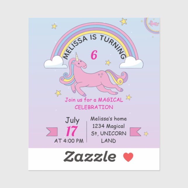 Sticker Unicorne personnalisée Faveurs anniversaire pour l (Feuille)