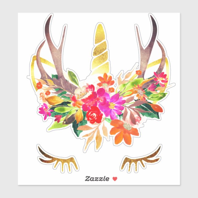 Sticker Unicorne Reindeer Lashes Floral Deer Antlers (Feuille)