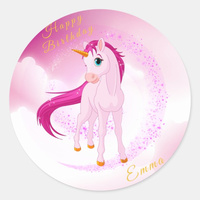Sticker Unicorne Rose - Cadeau Personnalisé Annive (Devant)