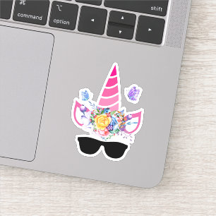Sticker Unicorne rose tendance en lunettes de soleil