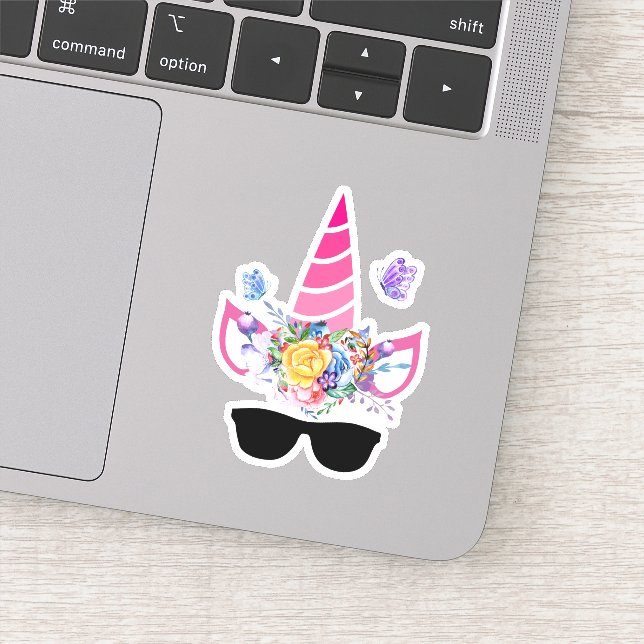 Sticker Unicorne rose tendance en lunettes de soleil (Détail)