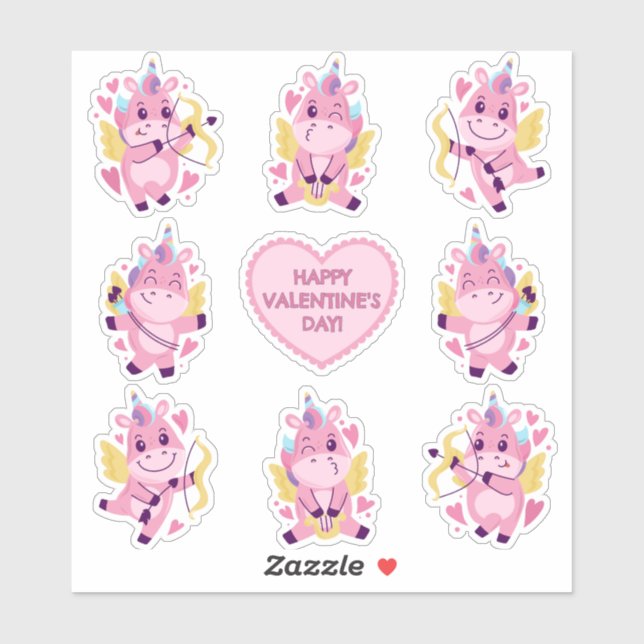 Sticker Unicornes mignonnes pour la Saint-Valentin (Feuille)