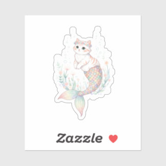 Sticker Unique Easter Cat Mermaid Pastel Egg Scale Tail