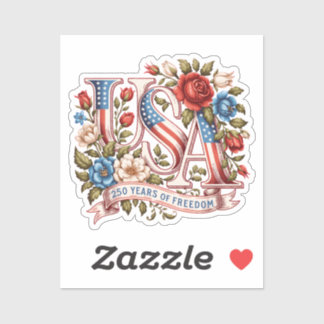 Sticker USA 250 Ans de Liberté Floral Vintage Patriotique