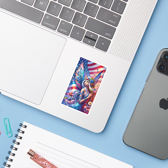 Sticker USA American Fairy (Ordinateur portable avec iPhone)