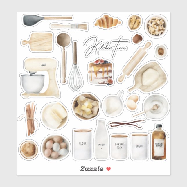 Sticker Ustensiles de cuisine Cuisine Recette Livre Ingréd (Feuille)